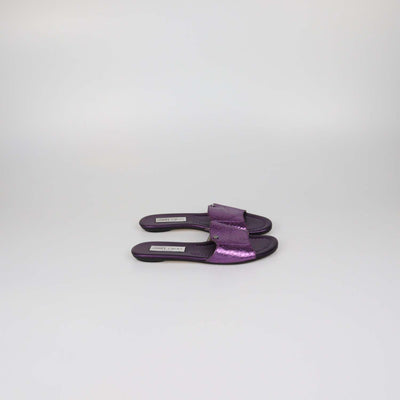 Jimmy Choo Metallic Purple Snake Embossed Leather Nanda Flat Slides