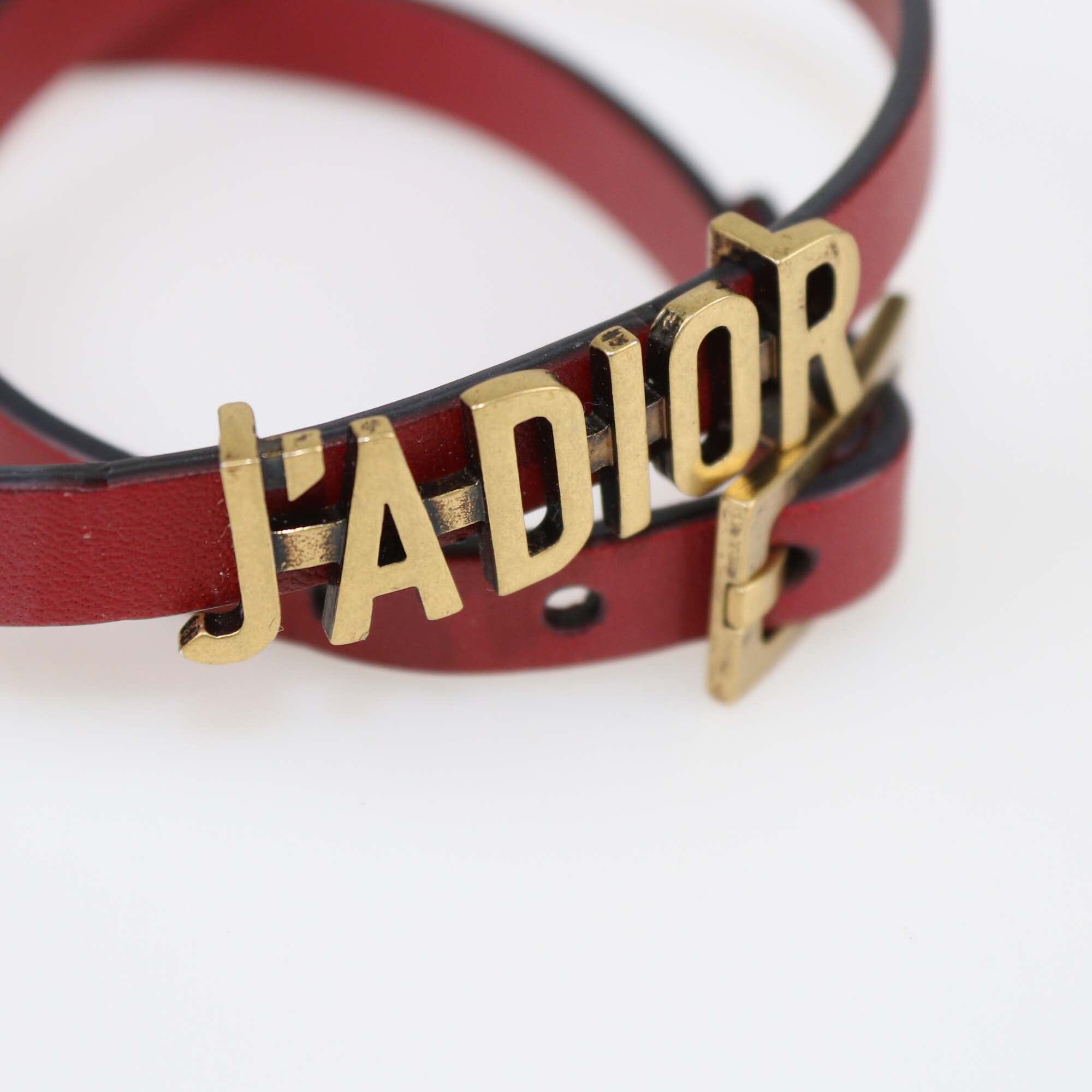 Christian Dior J'adior Red Leather Antique Gold Tone Double Tour Bracelet Womens Christian Dior 