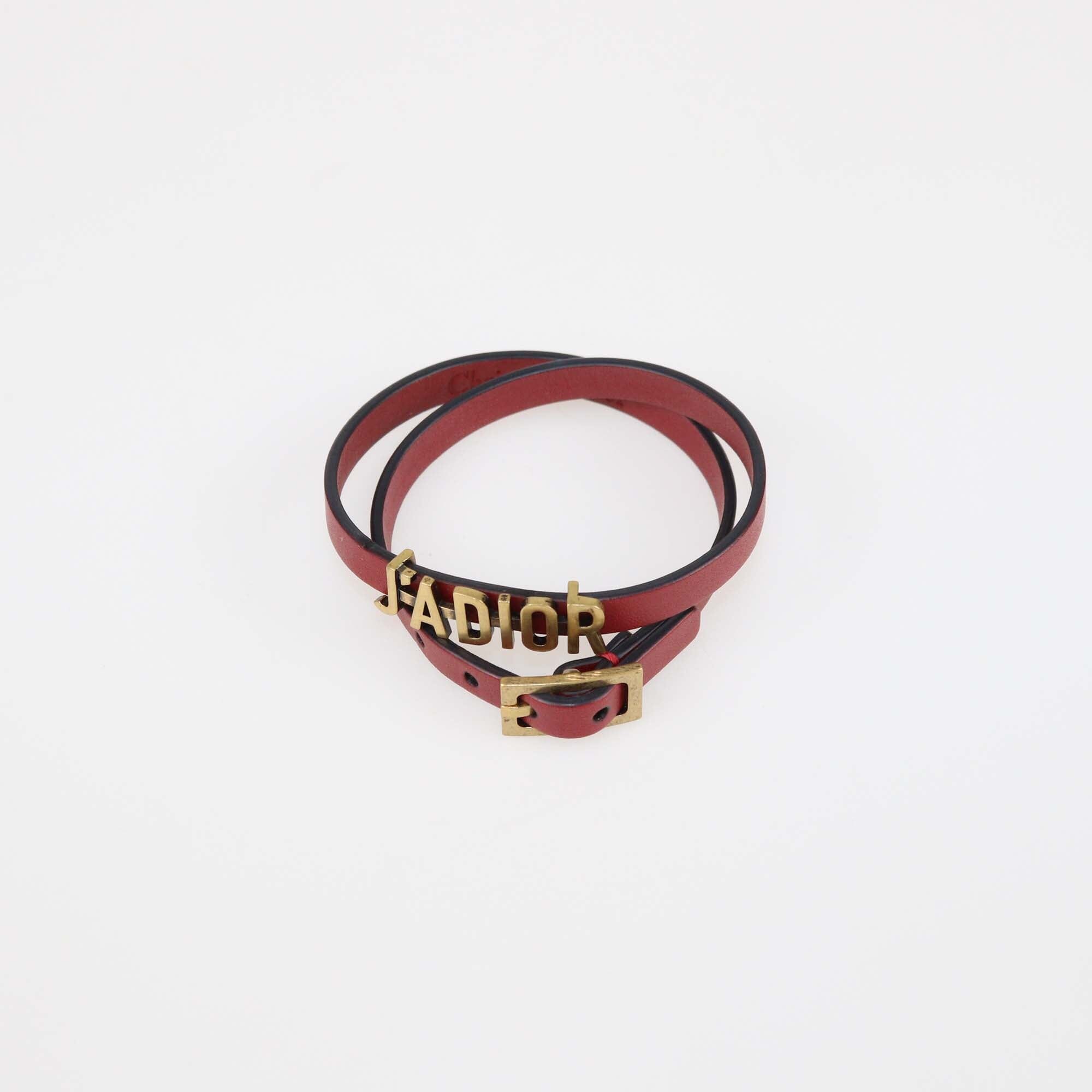 Christian Dior J'adior Red Leather Antique Gold Tone Double Tour Bracelet Womens Christian Dior 