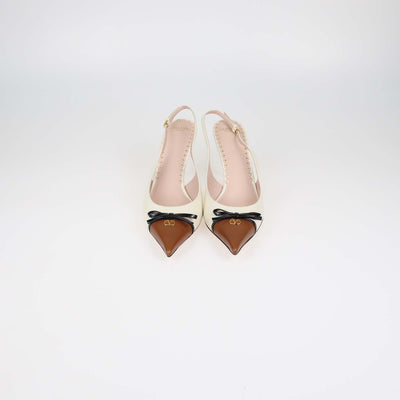 Valentino Ivory,Brown Leather Bepointy Slingback Pumps