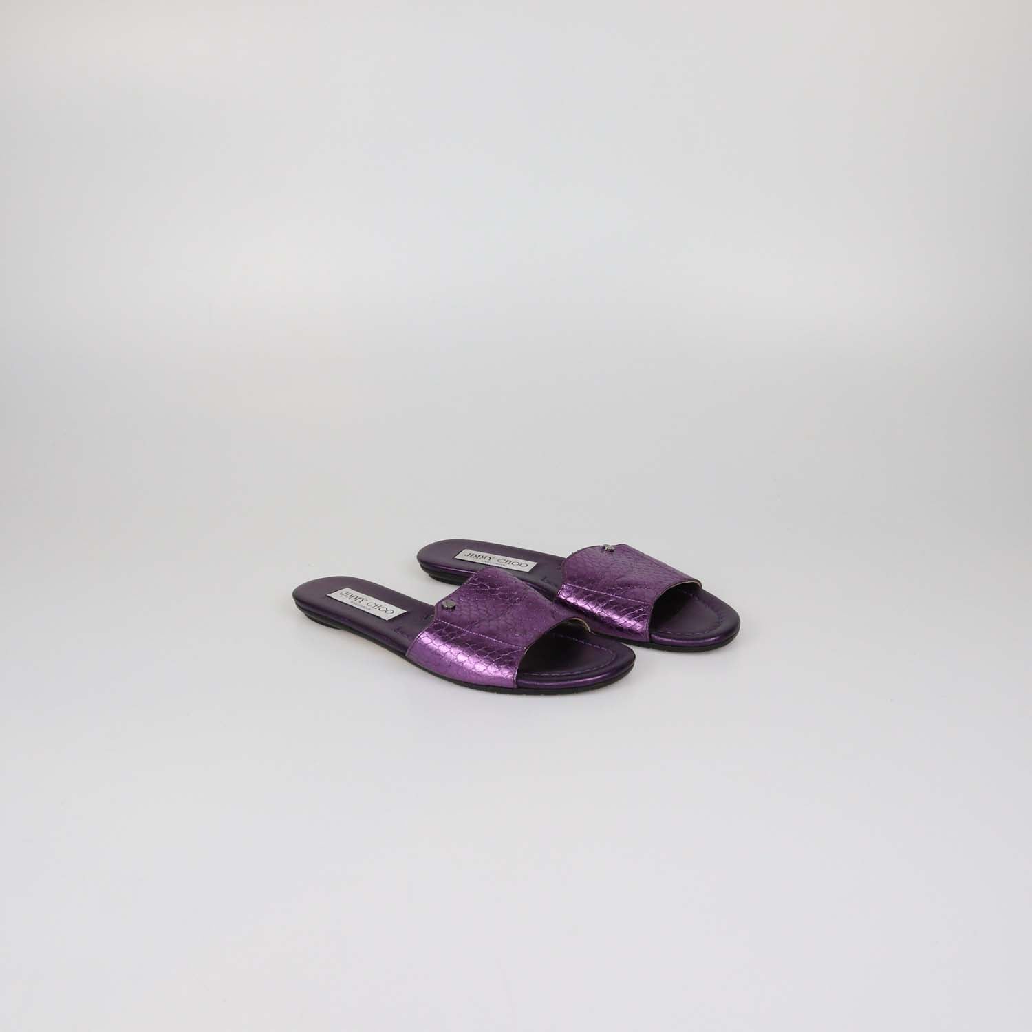 Jimmy Choo Metallic Purple Snake Embossed Leather Nanda Flat Slides