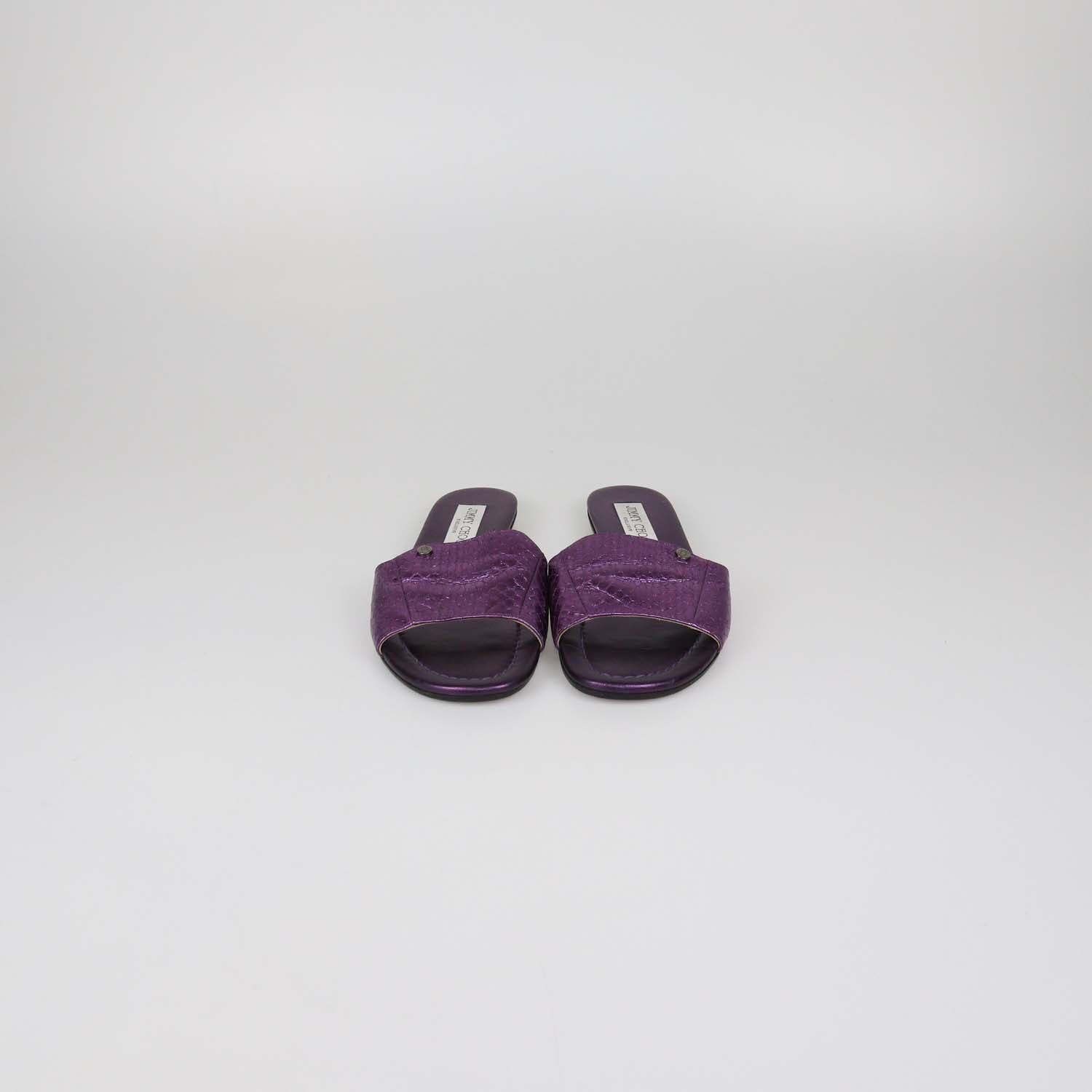 Jimmy Choo Metallic Purple Snake Embossed Leather Nanda Flat Slides