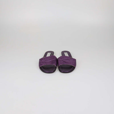 Jimmy Choo Metallic Purple Snake Embossed Leather Nanda Flat Slides