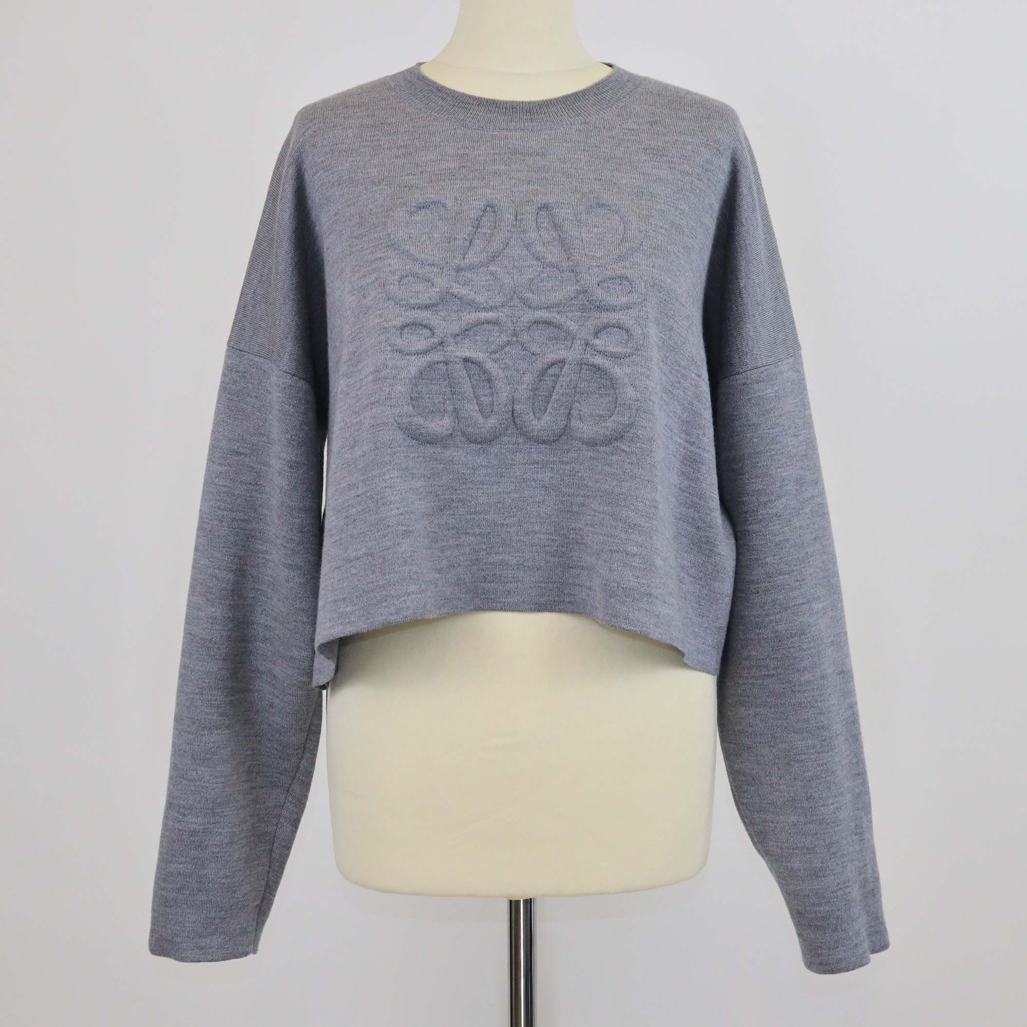 Loewe Grey Wool Anagram Embossed Crop Sweater