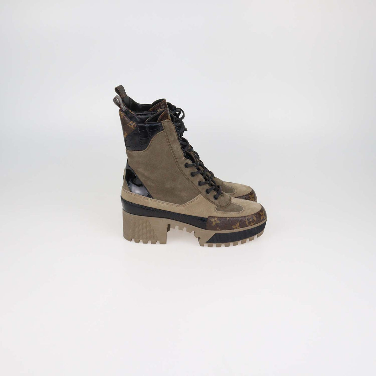 Louis Vuitton Multicolor Suede Monogram Canvas and Croc Embossed Leather Laureate Desert Boots