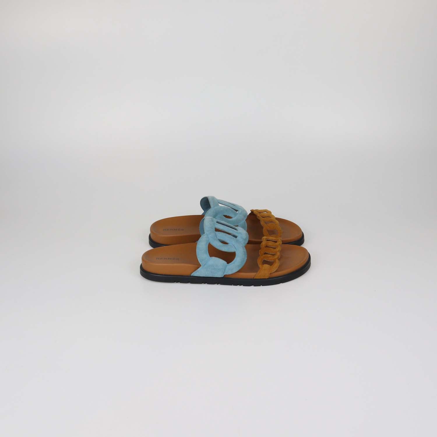 Hermes Bleu Mineral/Naturel Suede Extra Sandals
