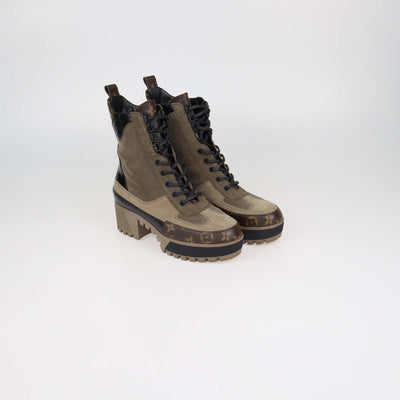 Louis Vuitton Multicolor Suede Monogram Canvas and Croc Embossed Leather Laureate Desert Boots