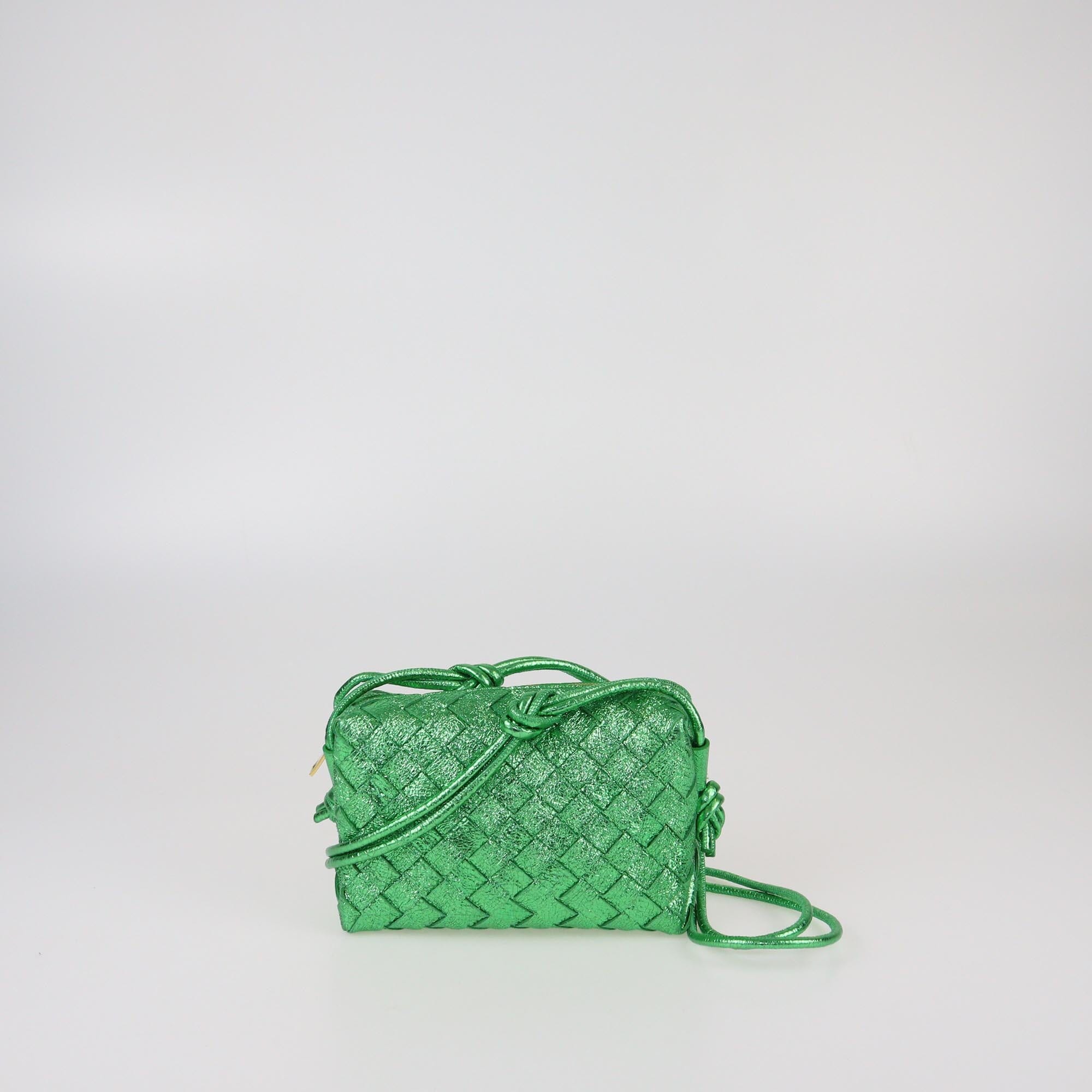 Bottega Veneta Metallic Green Intrecciato Mini Loop Camera Bag Womens Bottega Veneta 