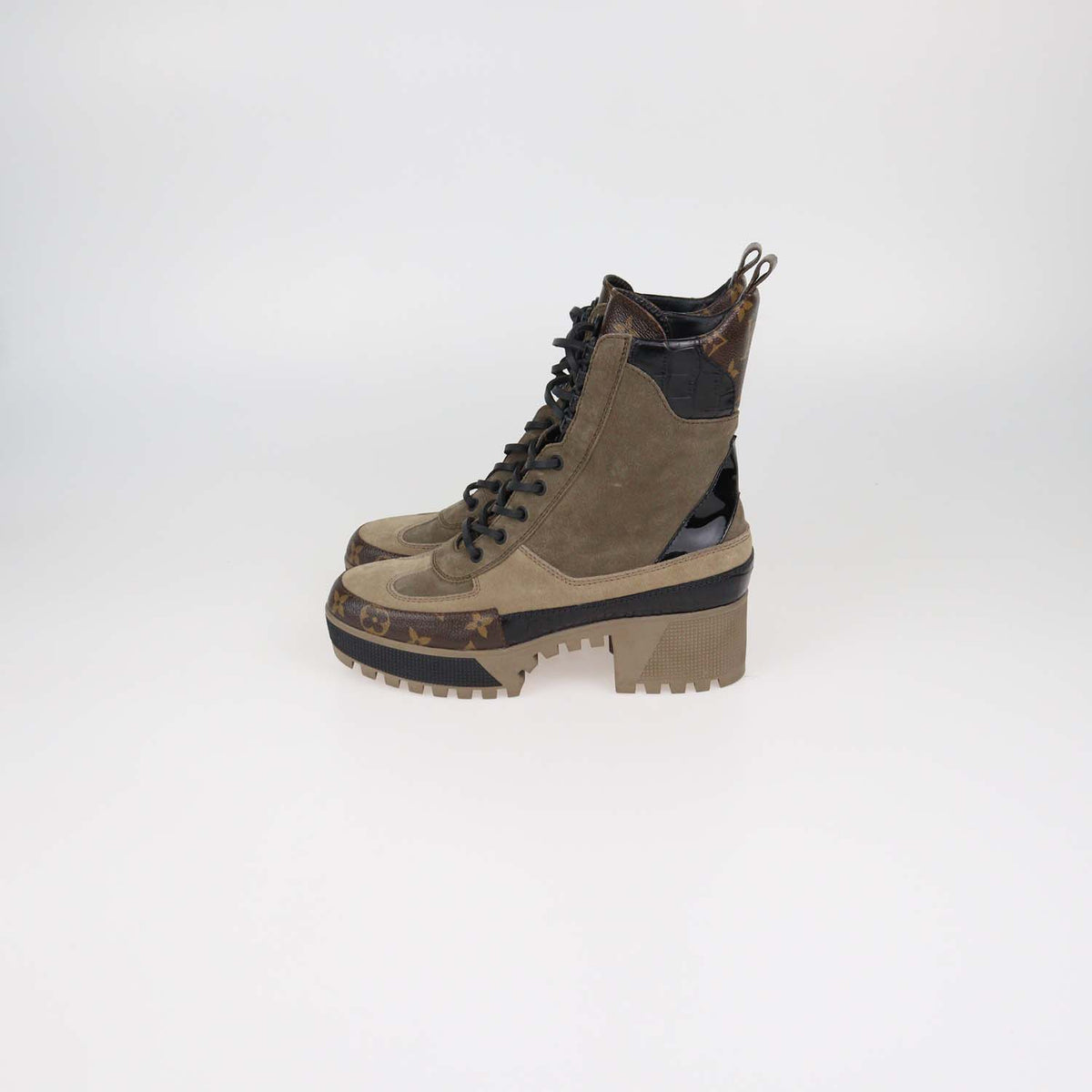 Louis Vuitton Multicolor Suede Monogram Canvas and Croc Embossed Leather Laureate Desert Boots