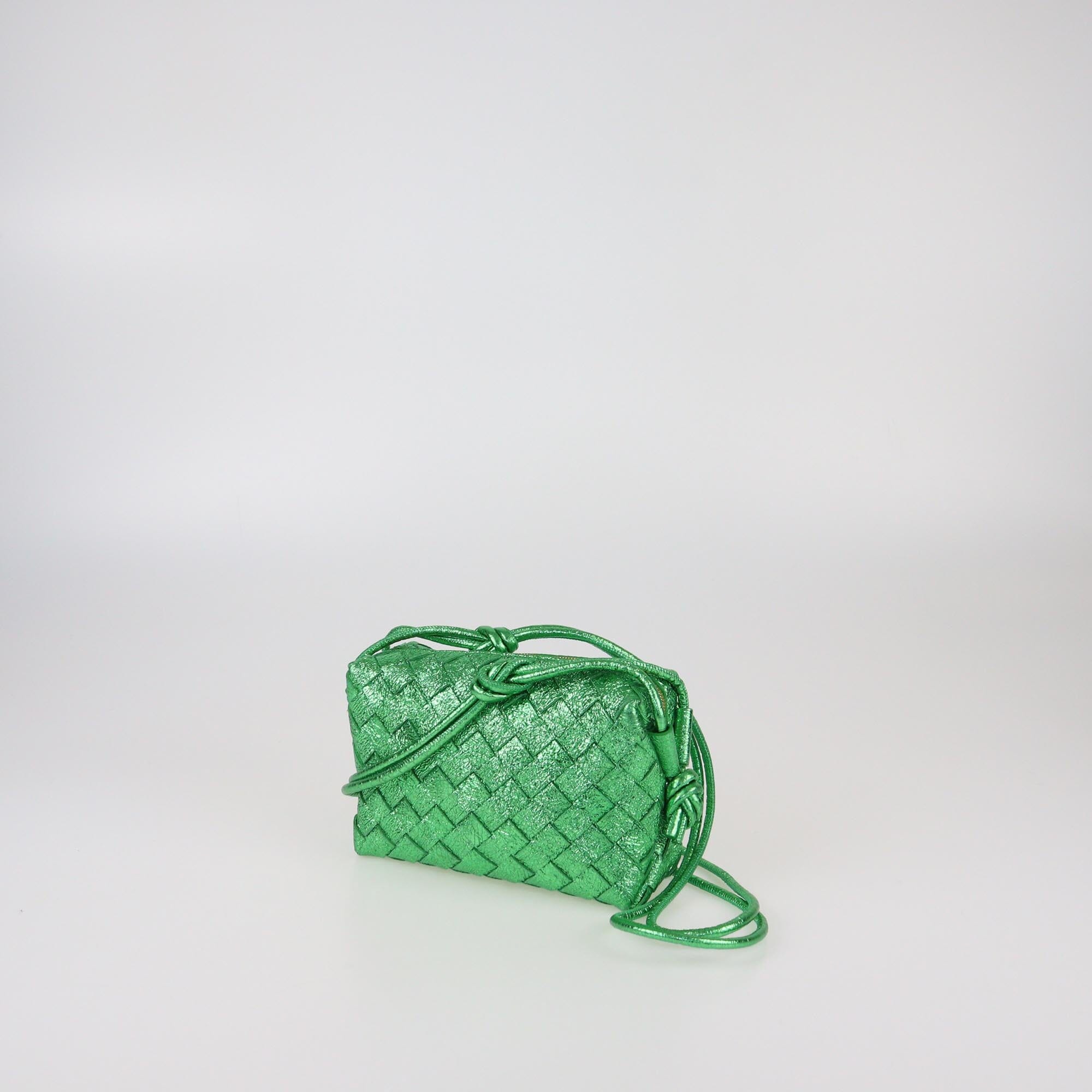 Bottega Veneta Metallic Green Intrecciato Mini Loop Camera Bag Womens Bottega Veneta 