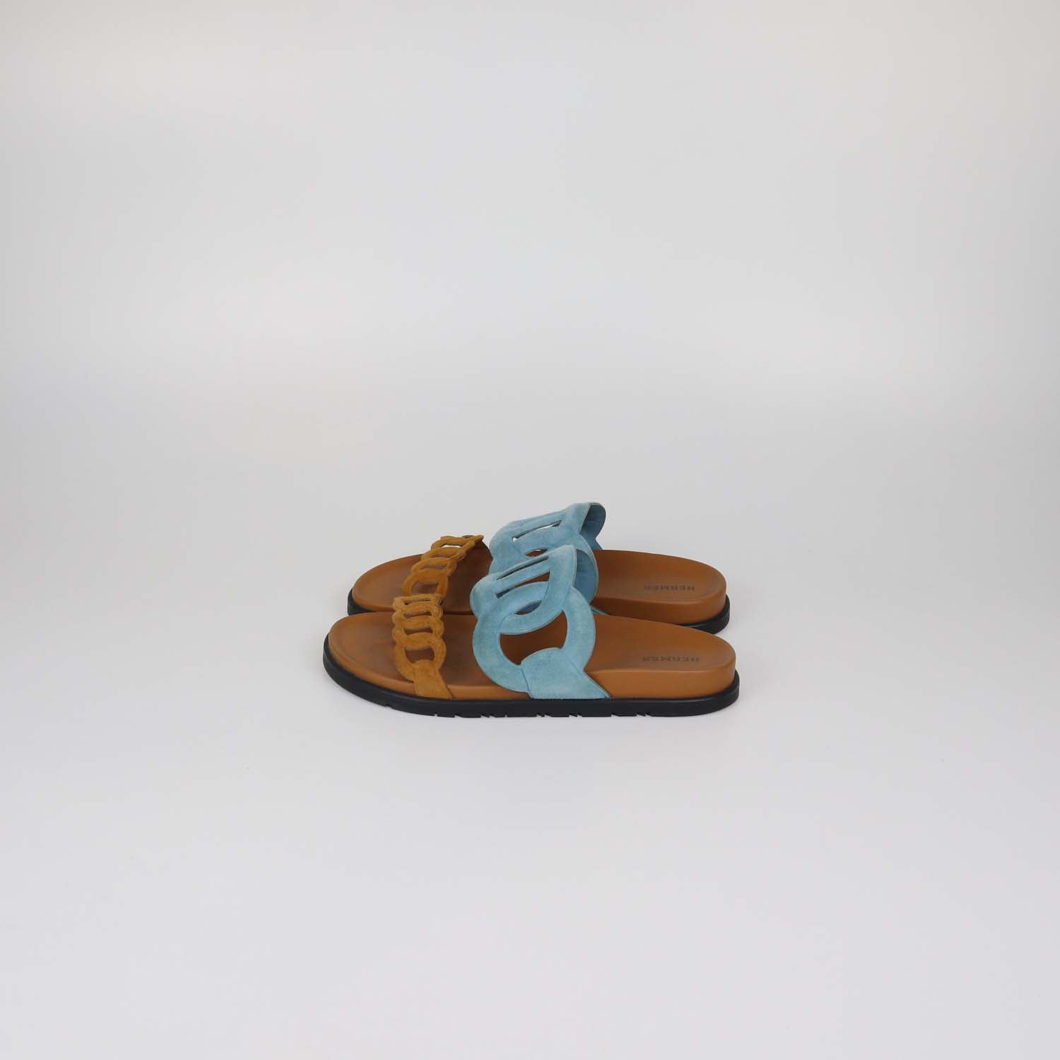 Hermes Bleu Mineral/Naturel Suede Extra Sandals
