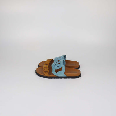 Hermes Bleu Mineral/Naturel Suede Extra Sandals