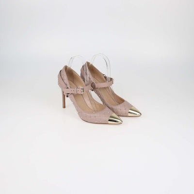 Valentino Beige Quilted Leather Rockstud Ankle Strap Cap Toe Pumps