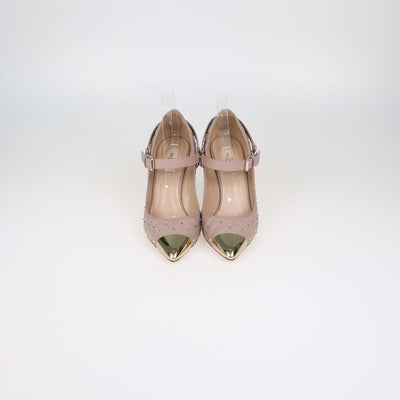 Valentino Beige Quilted Leather Rockstud Ankle Strap Cap Toe Pumps