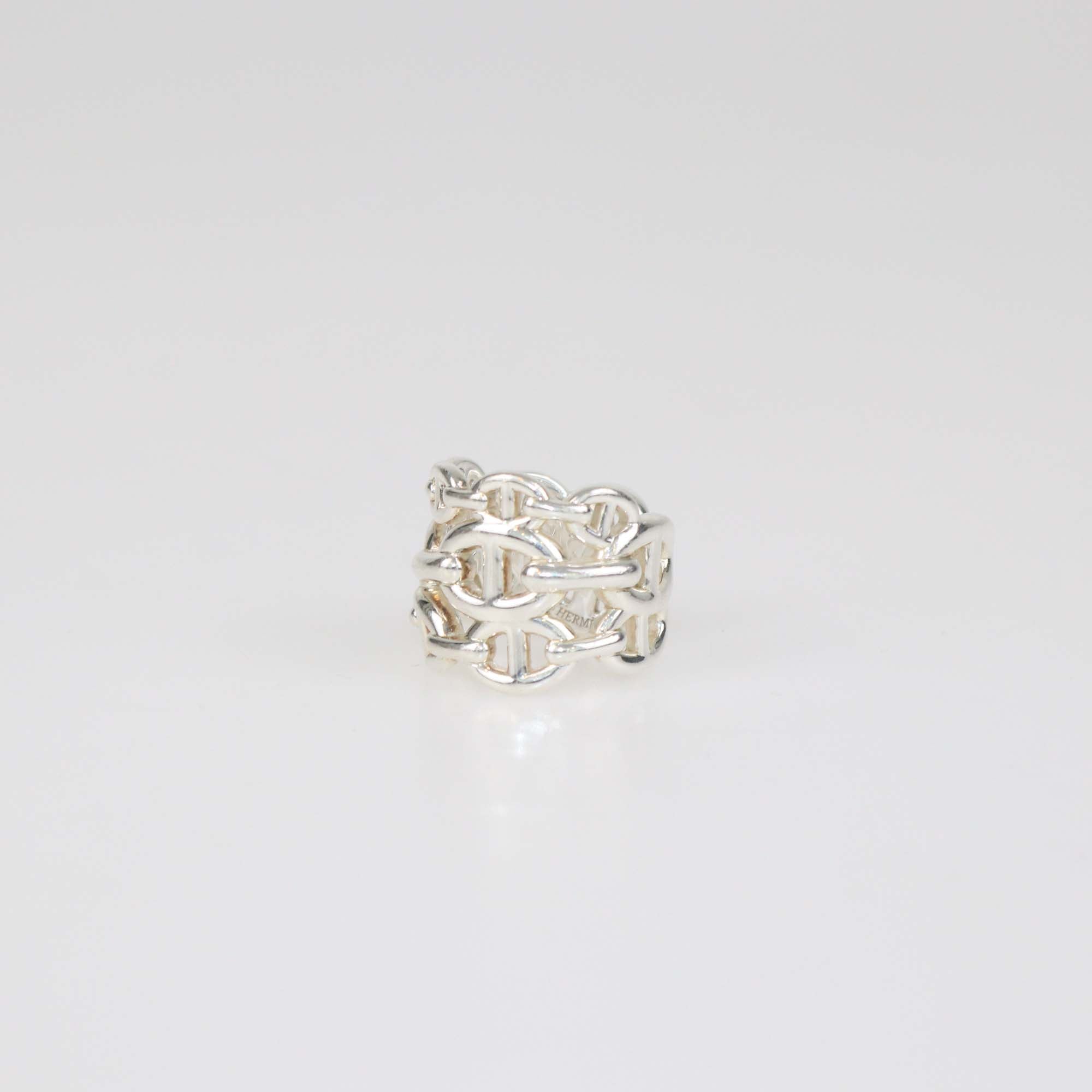 Hermes Sterling Silver Chaine D'Ancre Enchainee Ring Size 53