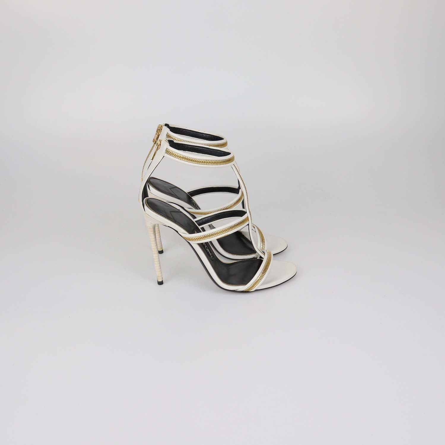 Tom Ford White Leather Zip Detail Ankle Strap Sandals