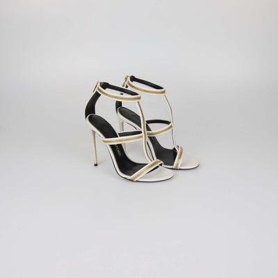 Tom Ford White Leather Zip Detail Ankle Strap Sandals