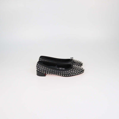 Christian Louboutin Black Leather Spiked Ballet Flats