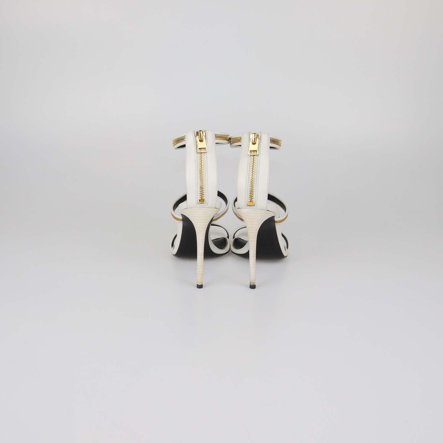 Tom Ford White Leather Zip Detail Ankle Strap Sandals