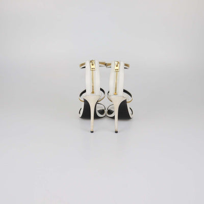 Tom Ford White Leather Zip Detail Ankle Strap Sandals