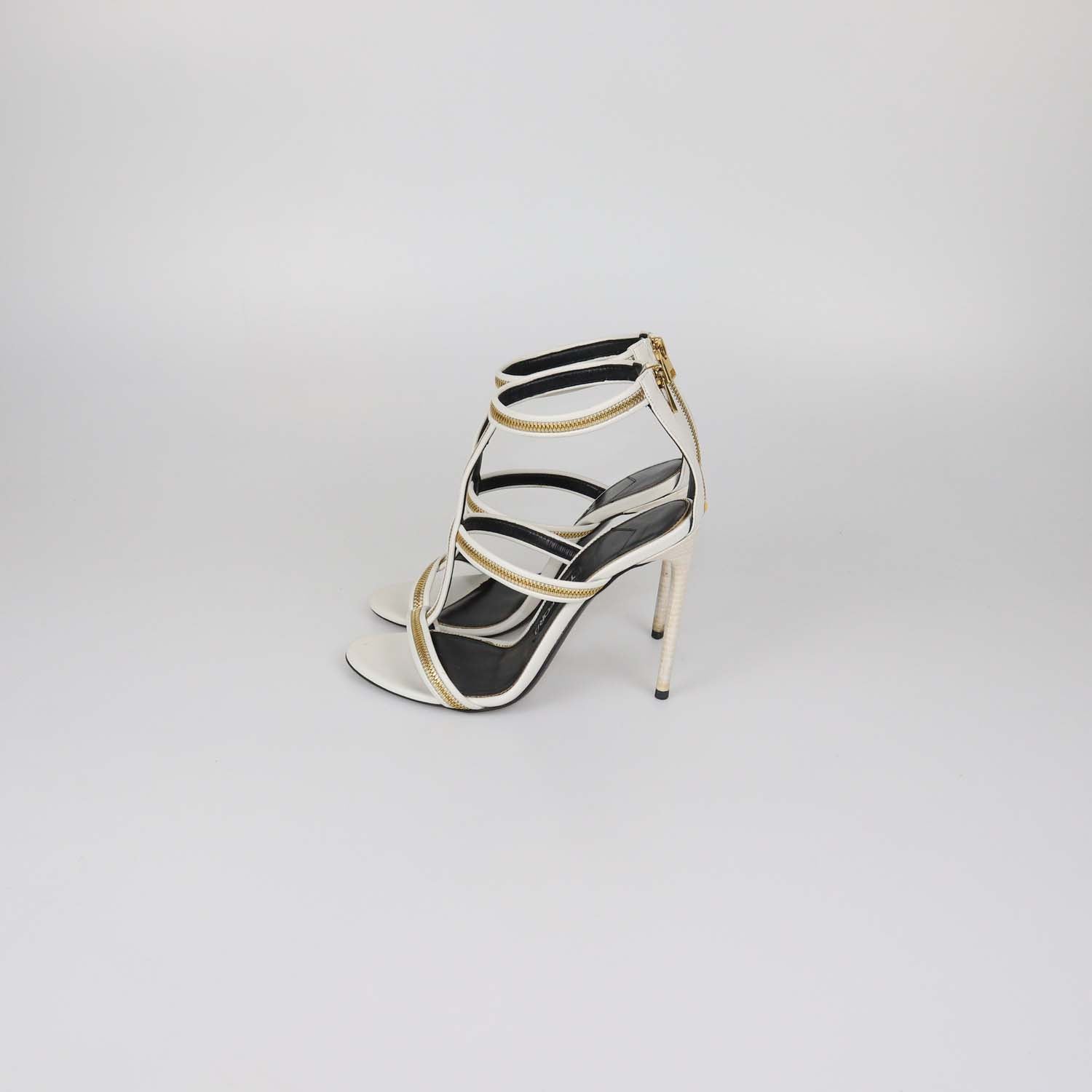 Tom Ford White Leather Zip Detail Ankle Strap Sandals