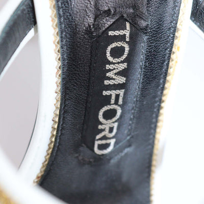 Tom Ford White Leather Zip Detail Ankle Strap Sandals