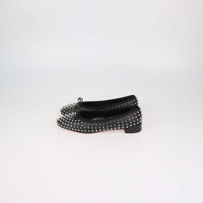 Christian Louboutin Black Leather Spiked Ballet Flats