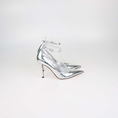 Valentino Silver Leather Tan-Go Ankle Strap Pumps