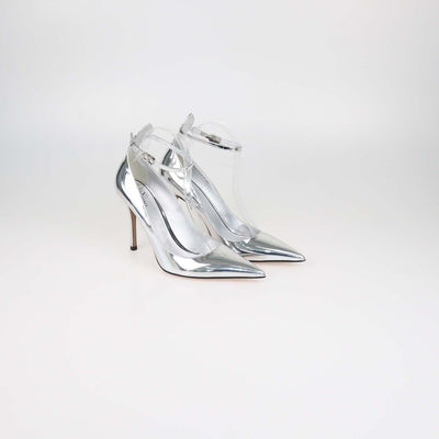 Valentino Silver Leather Tan-Go Ankle Strap Pumps