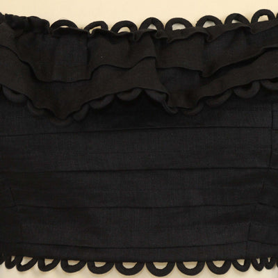 Zimmermann Black Linen Scallop Detail Off-Shoulder Crop Top