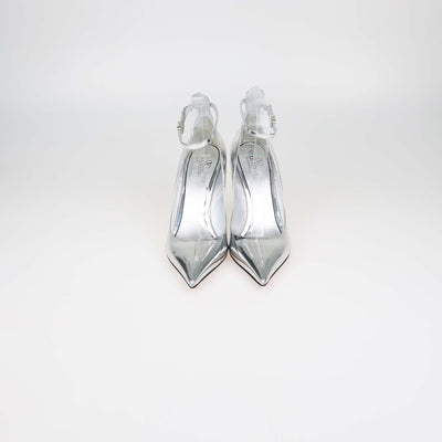 Valentino Silver Leather Tan-Go Ankle Strap Pumps