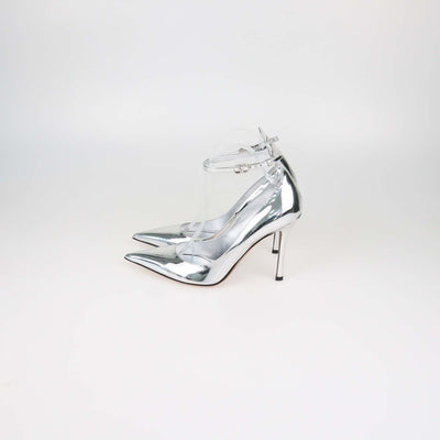 Valentino Silver Leather Tan-Go Ankle Strap Pumps
