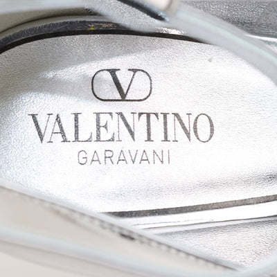 Valentino Silver Leather Tan-Go Ankle Strap Pumps