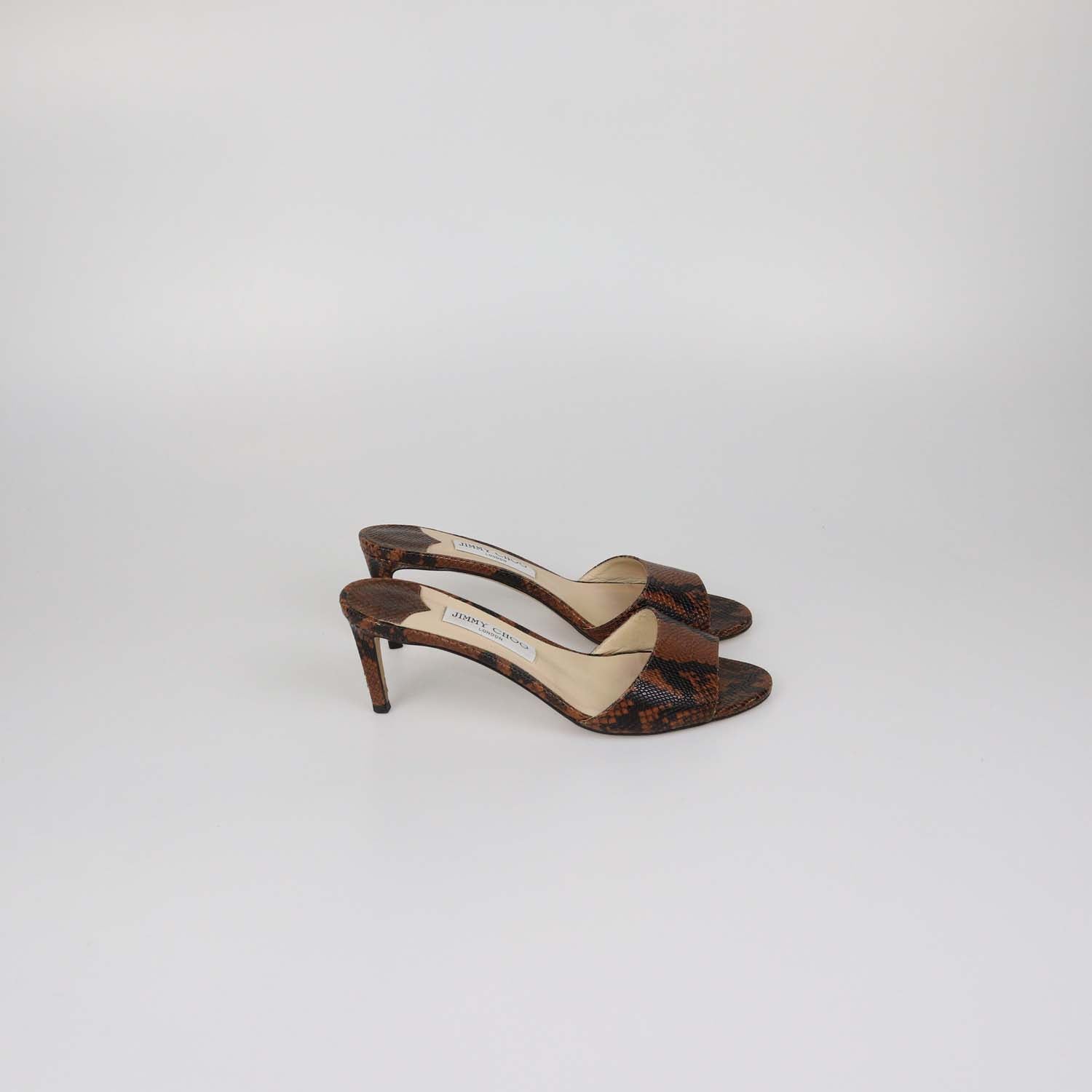 Jimmy Choo Brown/Black Python Embossed Leather Stacey Mules