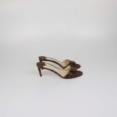 Jimmy Choo Brown/Black Python Embossed Leather Stacey Mules
