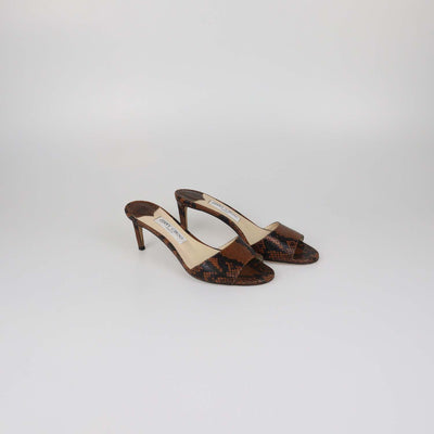 Jimmy Choo Brown/Black Python Embossed Leather Stacey Mules