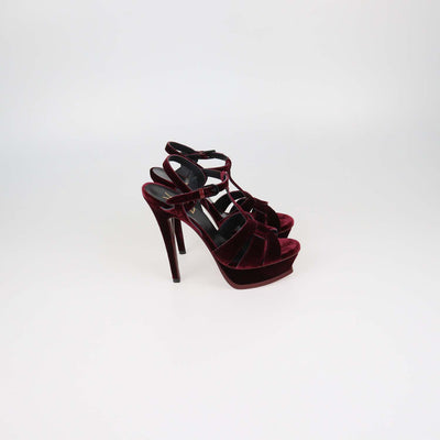 Saint Laurent Burgundy Velvet Tribute Platform Sandals