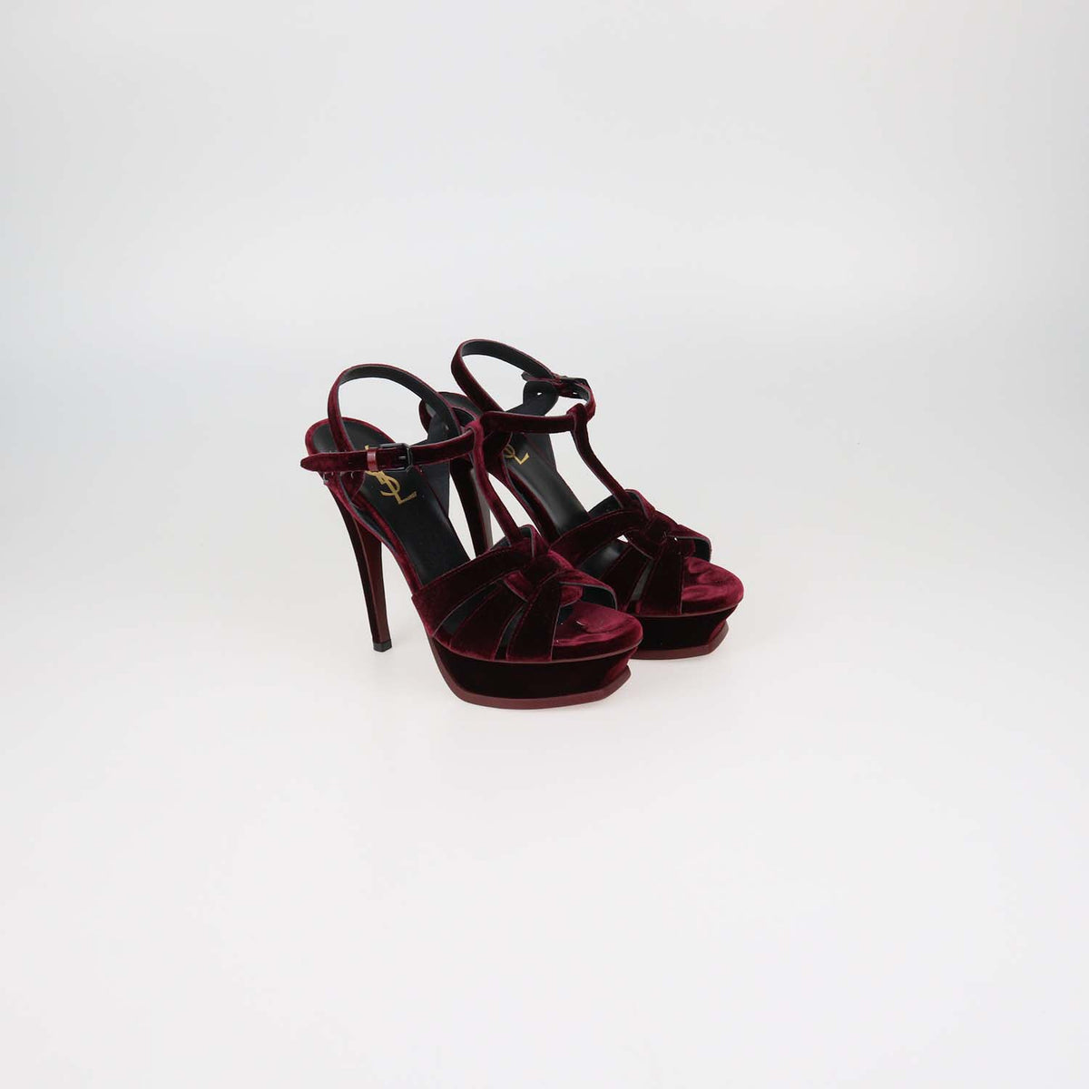 Saint Laurent Burgundy Velvet Tribute Platform Sandals