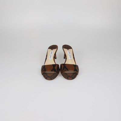 Jimmy Choo Brown/Black Python Embossed Leather Stacey Mules
