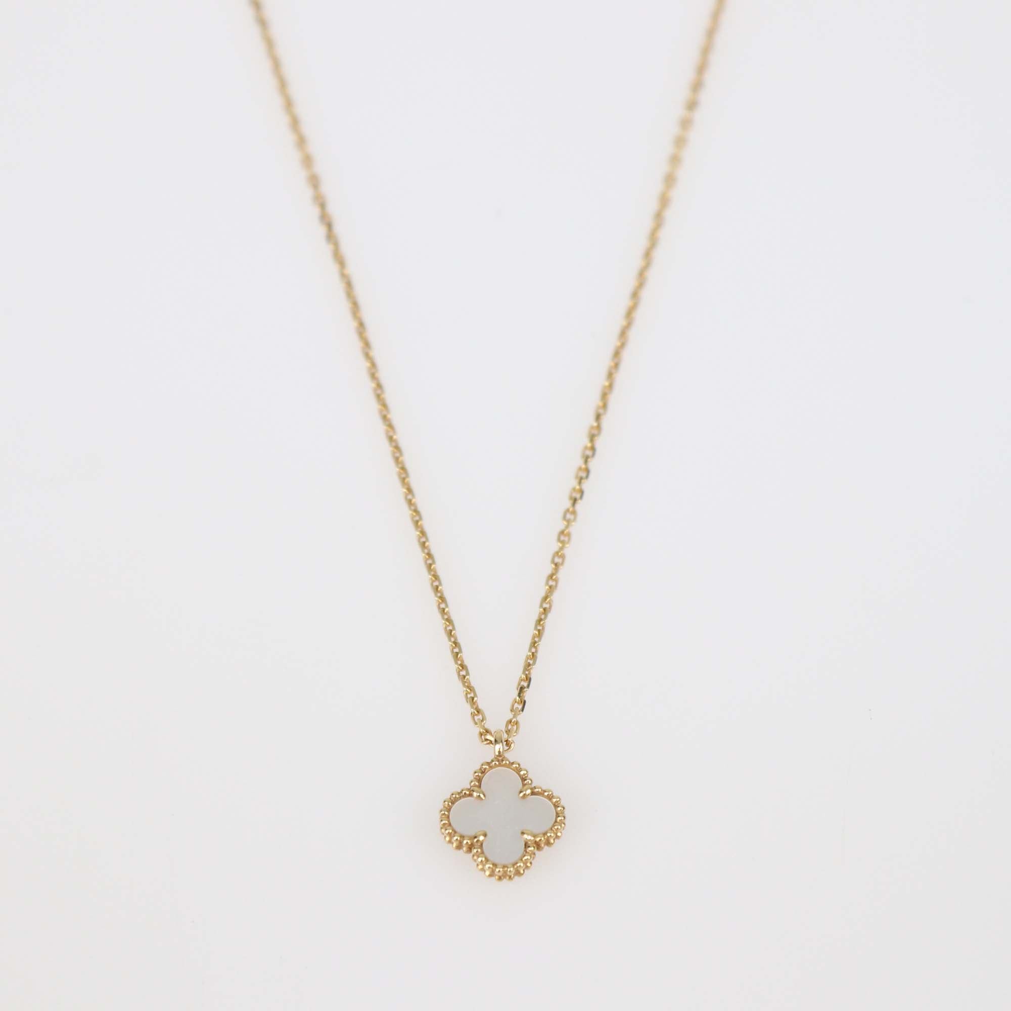 Van Cleef & Arpels 18K Yellow Gold Mother Of Pearl Sweet Alhambra Necklace