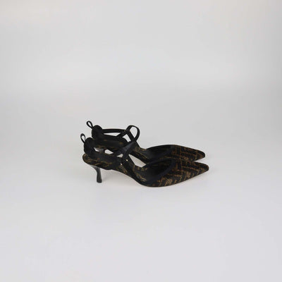 Fendi Black/Brown Zucca Fabric Colibri Lite Slingback Pumps
