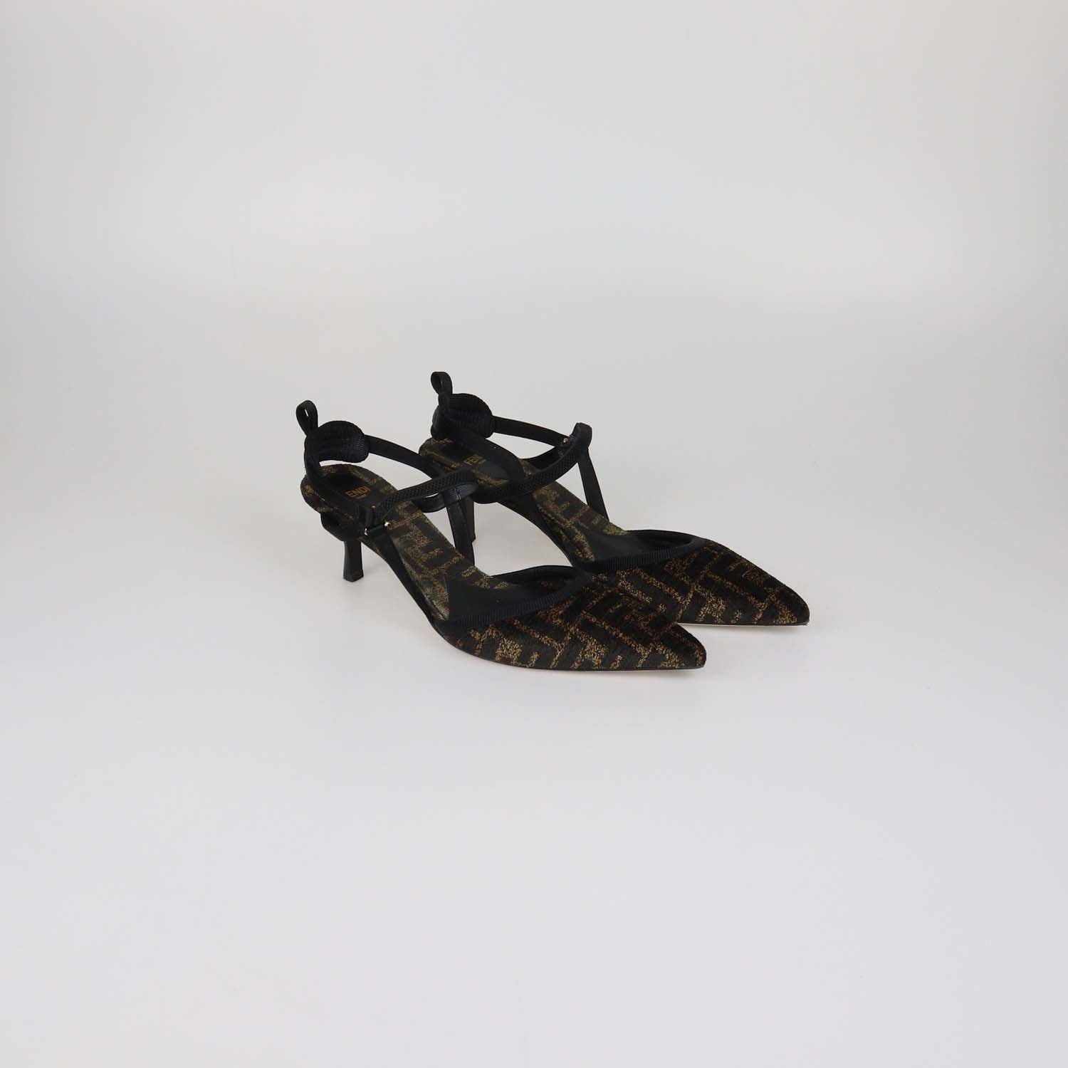 Fendi Black/Brown Zucca Fabric Colibri Lite Slingback Pumps