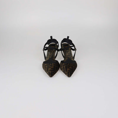 Fendi Black/Brown Zucca Fabric Colibri Lite Slingback Pumps