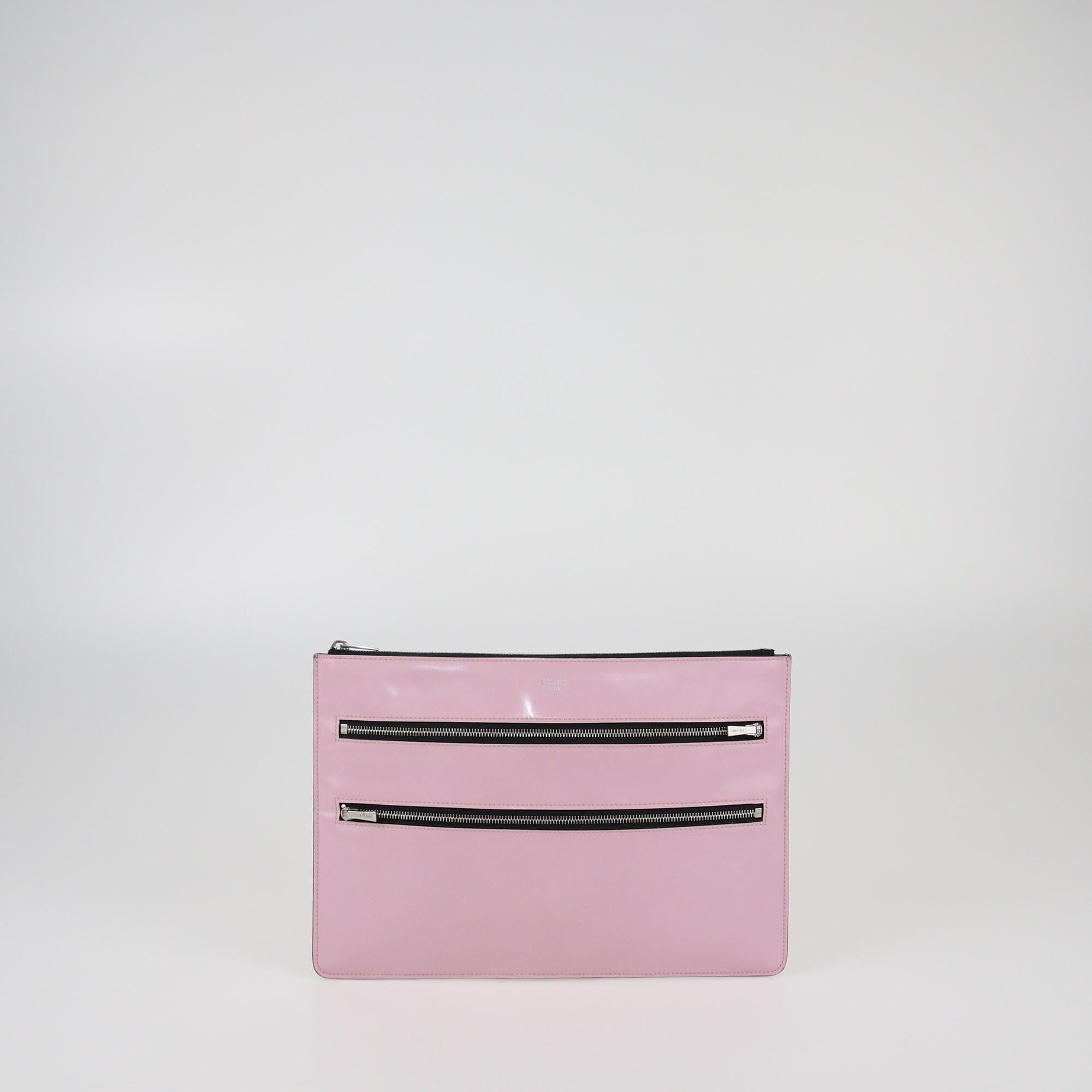 Celine Pink Patent Zip Flat Pouch Womens Celine 