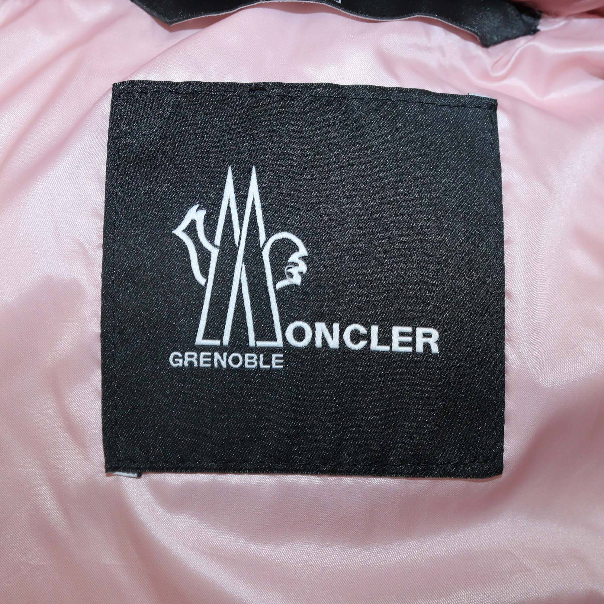 Moncler Pink Nylon Puffer Fur Trim Belted Hooded Jacket