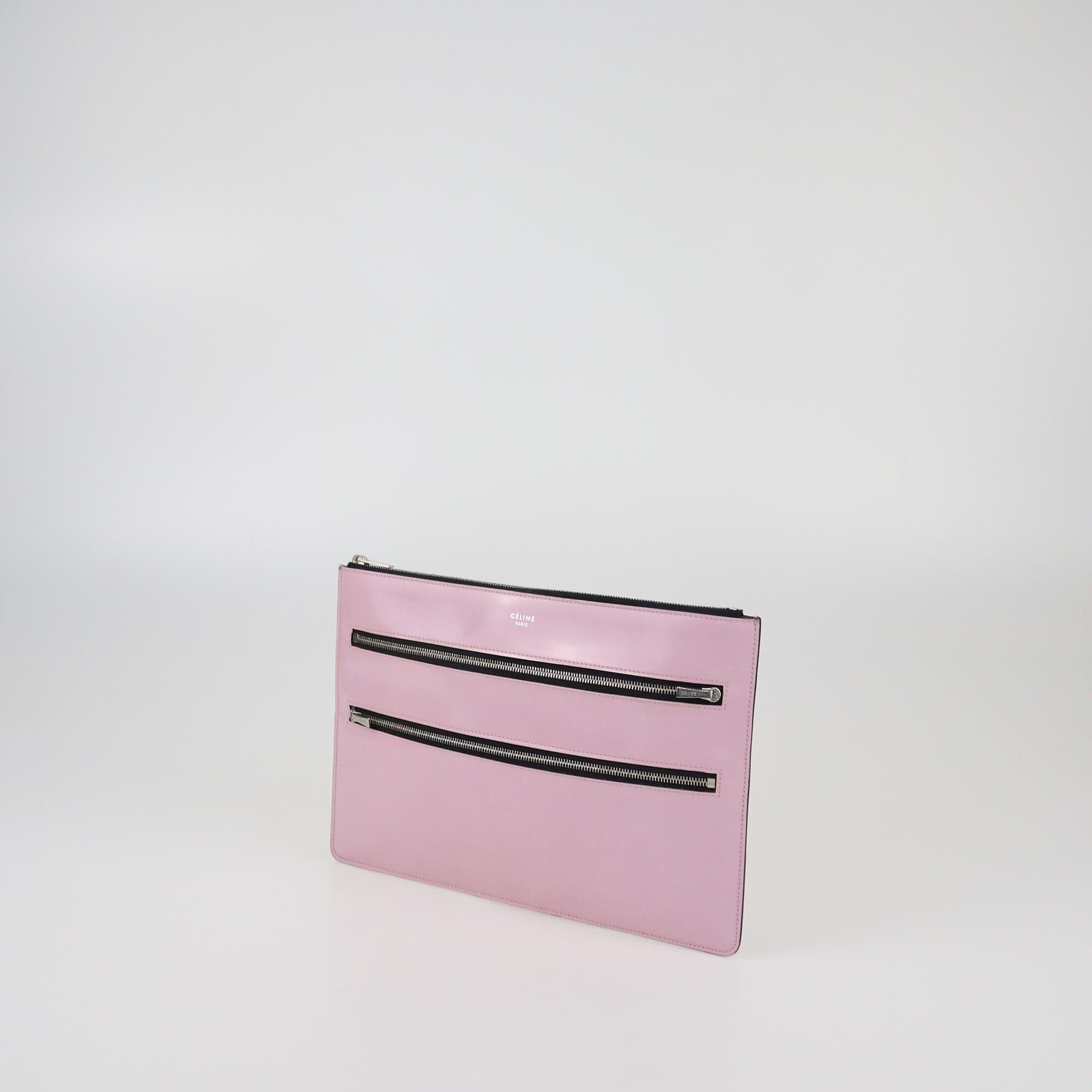 Celine Pink Patent Zip Flat Pouch Womens Celine 