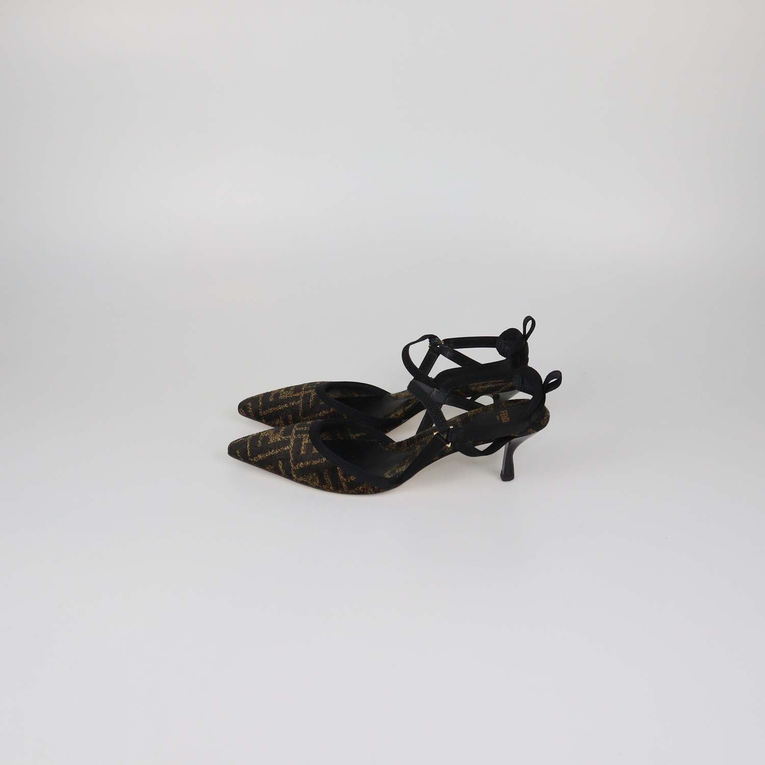 Fendi Black/Brown Zucca Fabric Colibri Lite Slingback Pumps