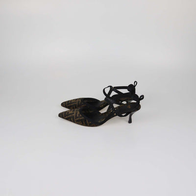 Fendi Black/Brown Zucca Fabric Colibri Lite Slingback Pumps