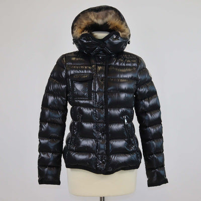 Moncler Black Nylon Puffer Fur Trim Hooded Jacket
