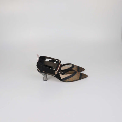 Fendi Black/Brown Zucca Mesh Colibri Slingback Pumps